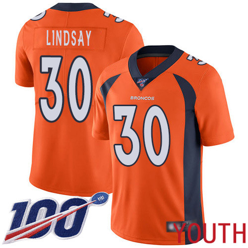 Youth Denver Broncos #30 Phillip Lindsay Orange Team Color Vapor Untouchable Limited Player 100th Season Football NFL Jersey->youth nfl jersey->Youth Jersey